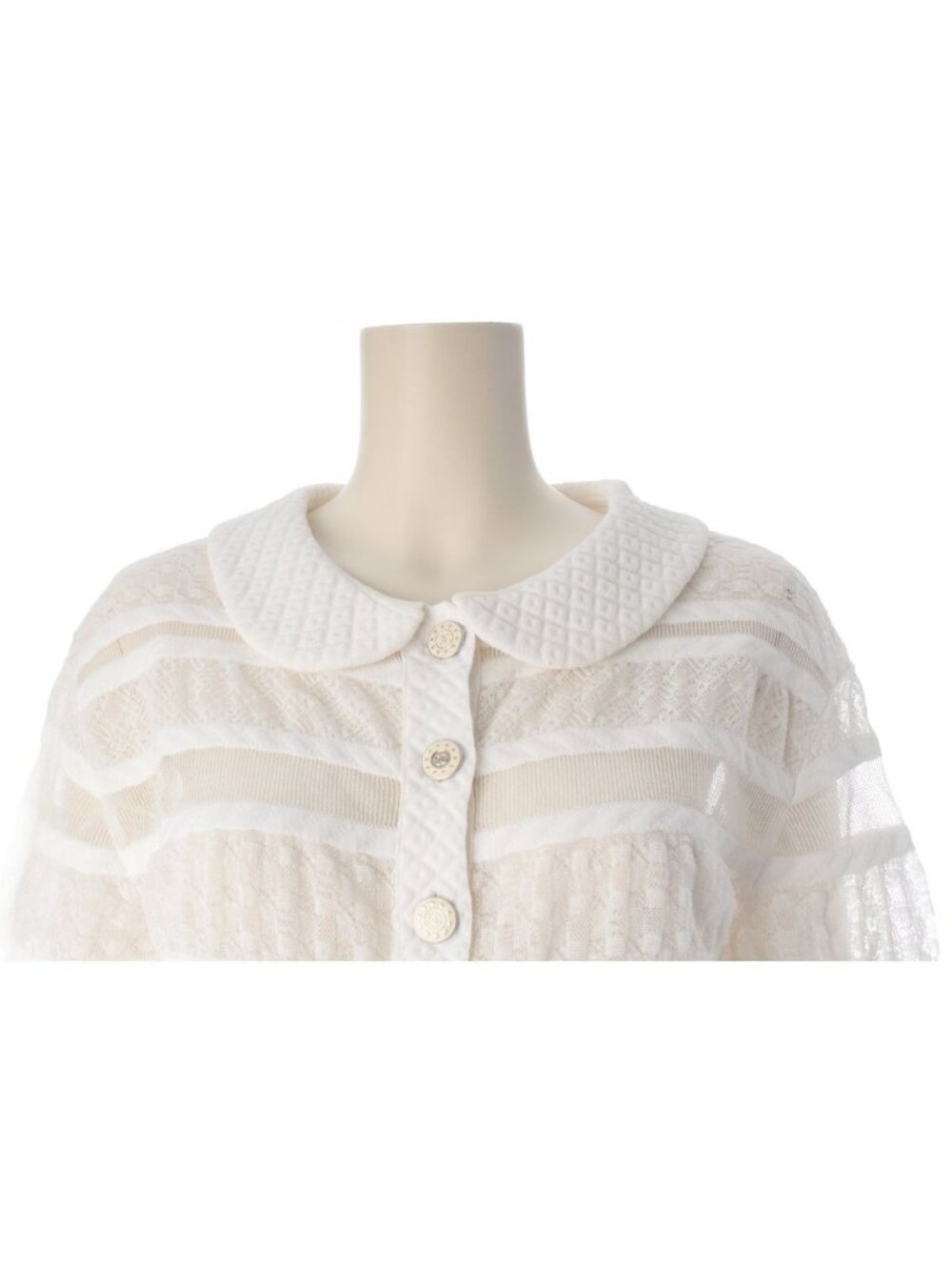 ★SOLD★ Chanel Cotton Lace Mesh Coco Button Blouse White 38 - Picture 5 of 10